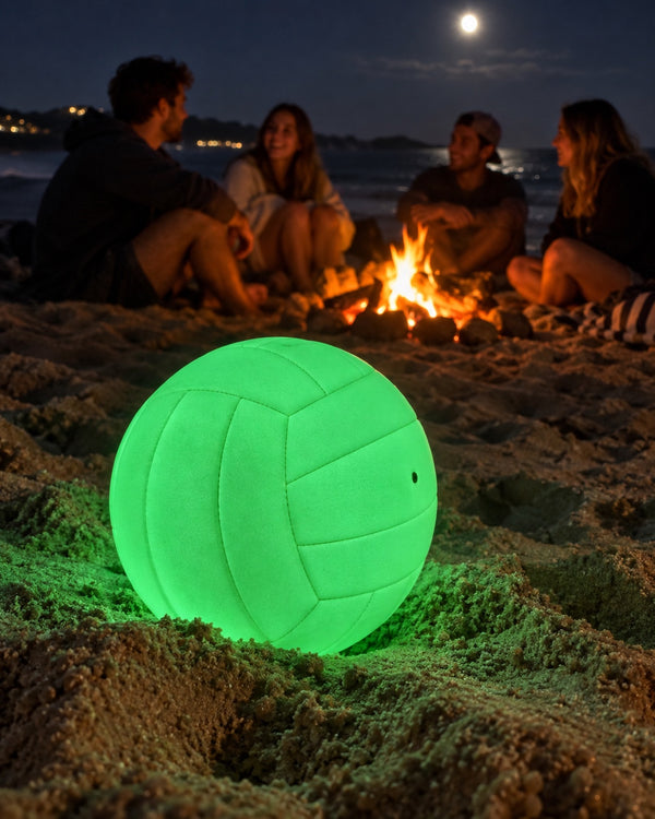 Volley Glow volleyball glowing green at night
