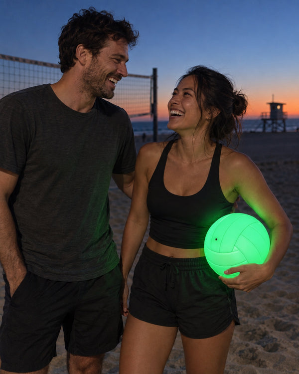 Volley Glow volleyball glowing green at night