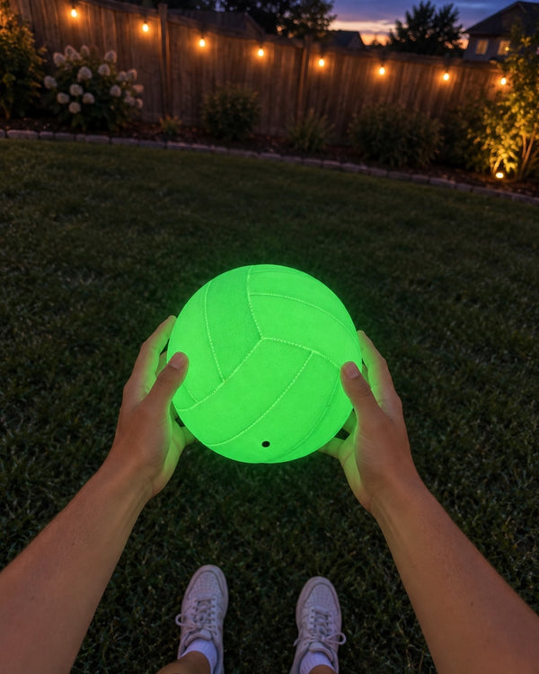 Volley Glow volleyball glowing green at night