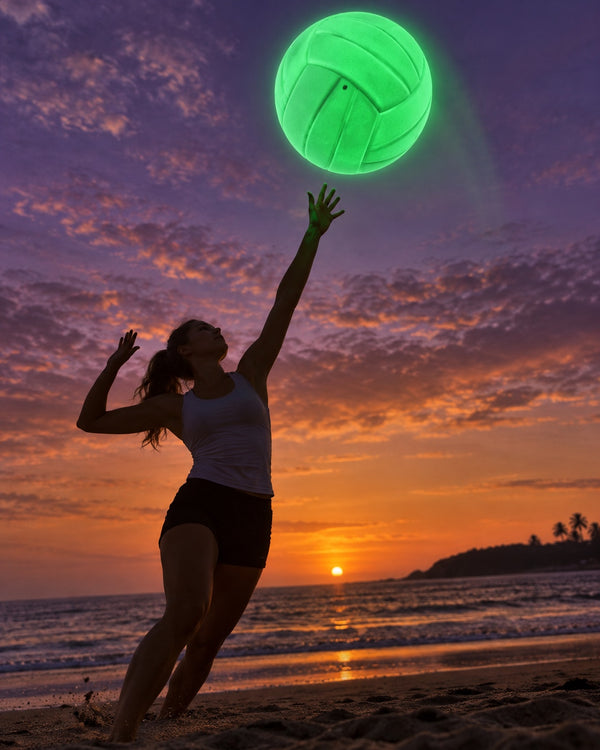 Volley Glow volleyball glowing green at night