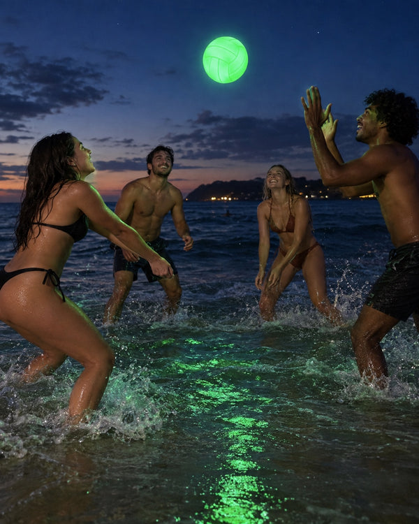 Volley Glow volleyball glowing green at night